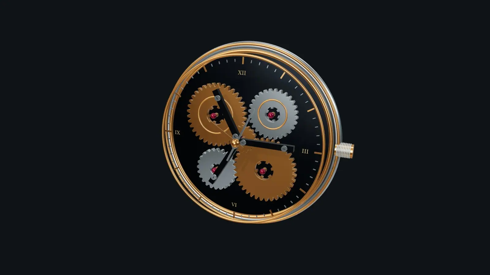 A mechanical object, revealed layer by layer. Brushed metal, warm brass, and a little obsession with detail.